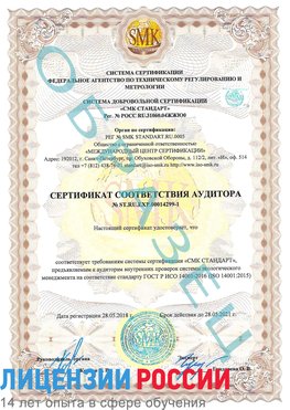 Образец сертификата соответствия аудитора №ST.RU.EXP.00014299-1 Лесосибирск Сертификат ISO 14001